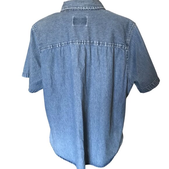 Capistrano Jeans Denim Shirt: Vintage 80s, Pink Red Rose Embroidery, Size L-XL - Picture 2 of 8